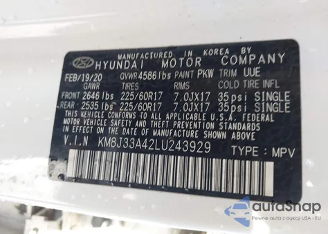 2020 Hyundai Tucson Value из США, поврежденный, VIN KM8J33A42LU243929